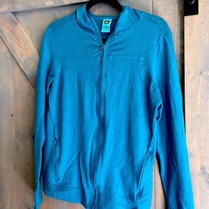 REI women’s large zip up hoodie in turquoise/teal.